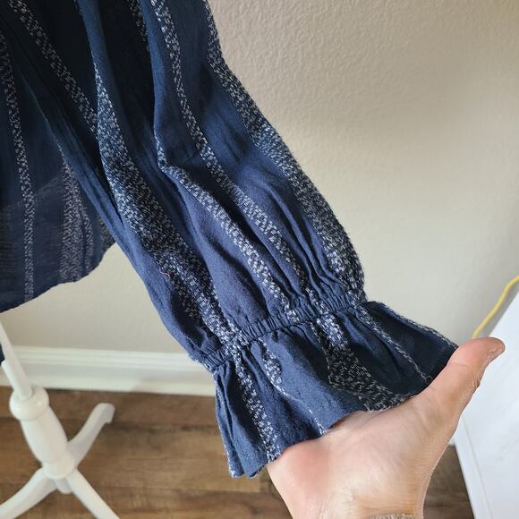 Wonderly Sheer Boho Shirt Top SZ Large Festival‎ Western Country Striped Ruffles - Picture 3 of 13